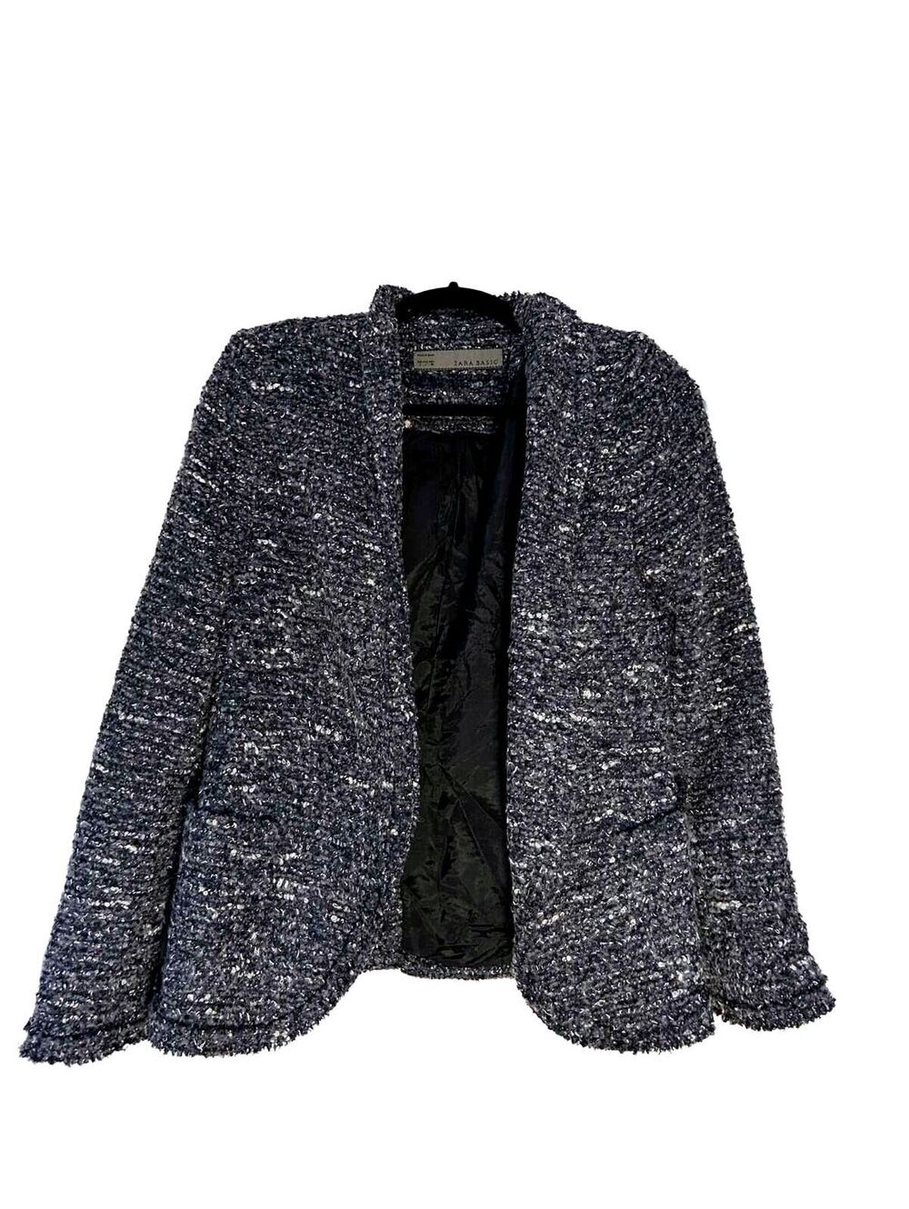 Zara Basics Blue Grey Boucle Sweater Jacket No Button Women's Size Large